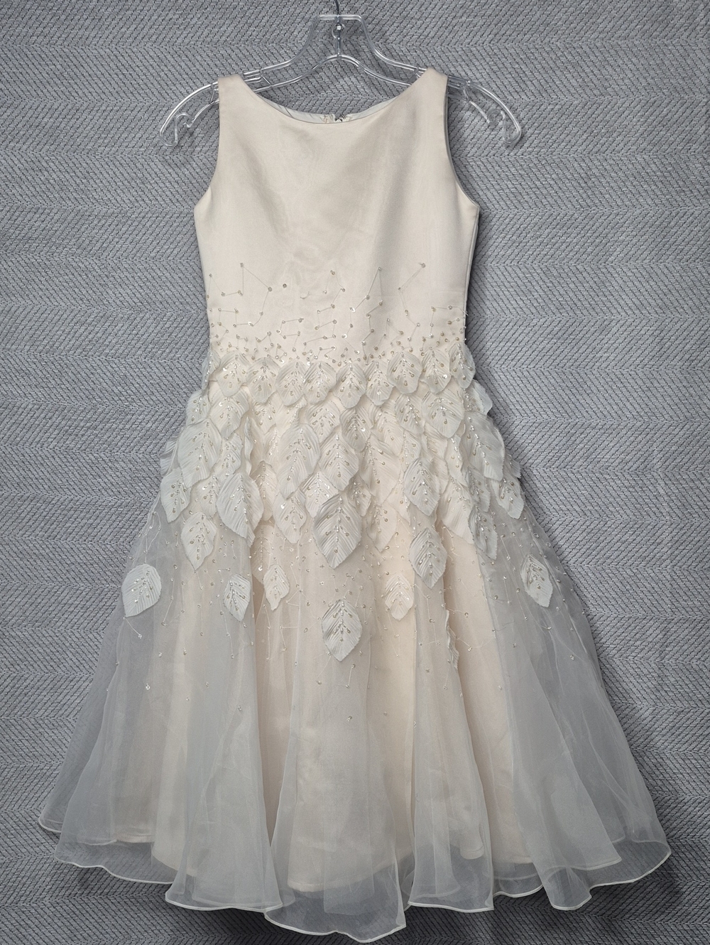 NWT Joan Calabrese Ivory Rum Pink 3D Leaf Beaded Flower Girl Bridal Dress Size 7